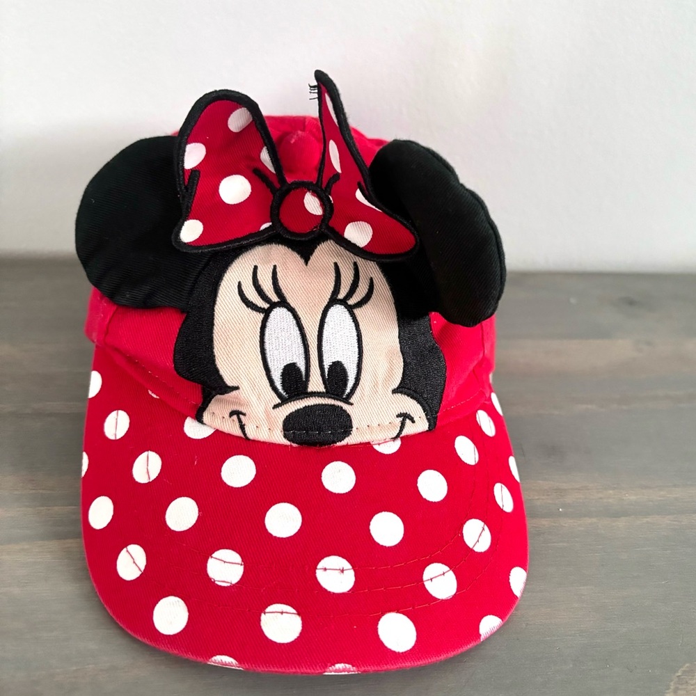 Disney Minnie Mouse 3D Ears/ Bow Red Polka Dot Kids Adjustable Baseball Hat Cap